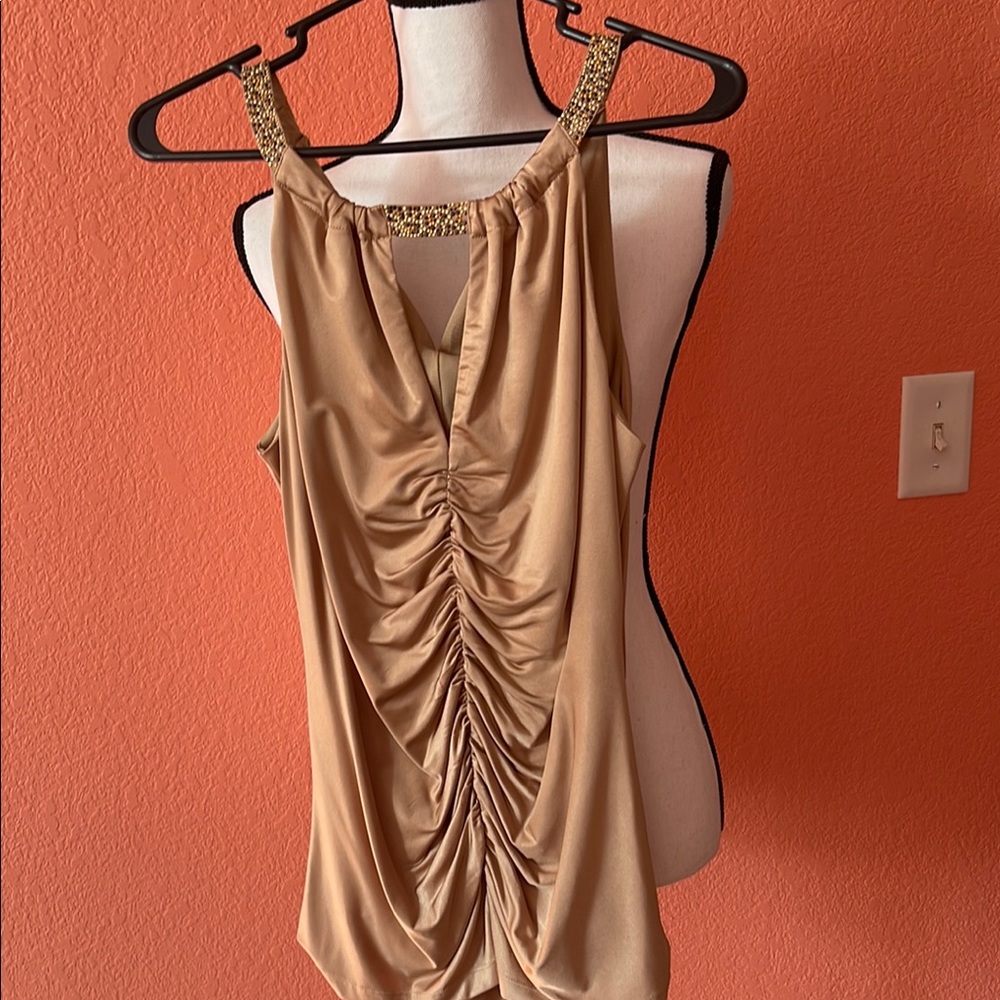 Elegant Tan Ruched Women's Top